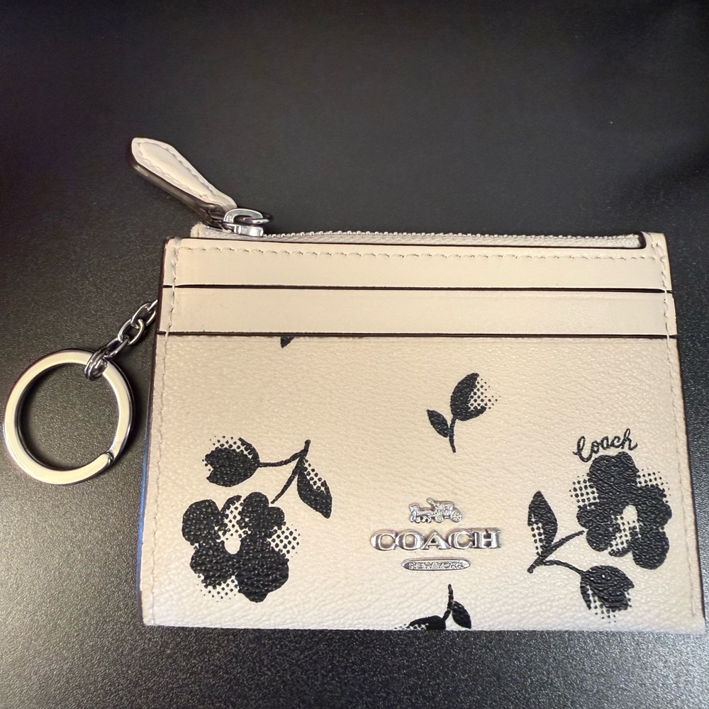 Coach Mini Skinny ID Card Holder White & Black Floral CP346 NWOT - Picture 5 of 13